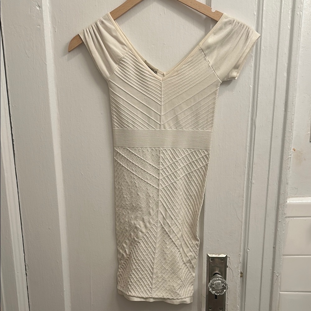 Cap Sleeve Cream Bodycon Bandage Dress